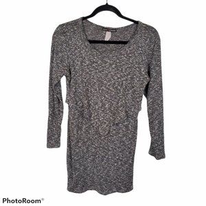 *Love Chesley Gray Marled Knit Bodycon Mini Dress Ruffle Front Long Sleeve
